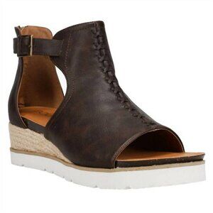 Corkys SUGAR CITY Espadrille Low Wedge Sandals Dark Brown NIB Open Toe Size 10